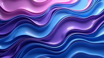 Fototapeta premium Metallic liquid background. Abstract neon texture. Rainbow 3d holographic foil. Wavy glossy surface in blue and purple colors.