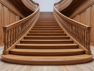 Fototapeta premium Detailed design of a grand wooden staircase with ornate carvings and traditional balustrades, classic staircase, luxury home design