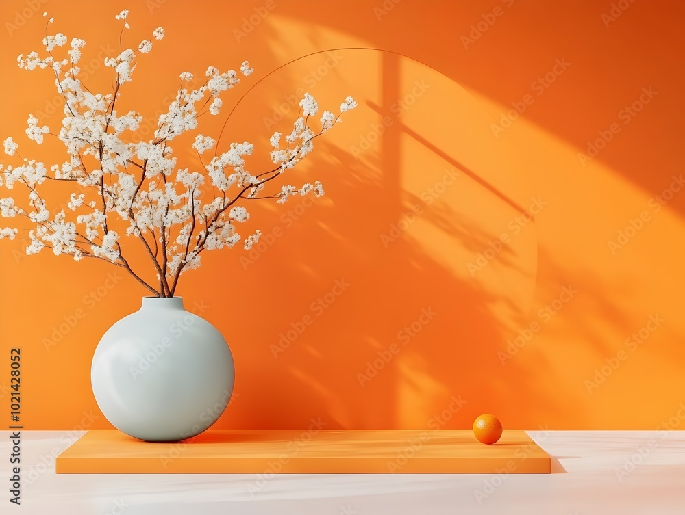 Poster elegant 3d product display in a minimalist studio setting with a burnt orange backdrop featuring a c