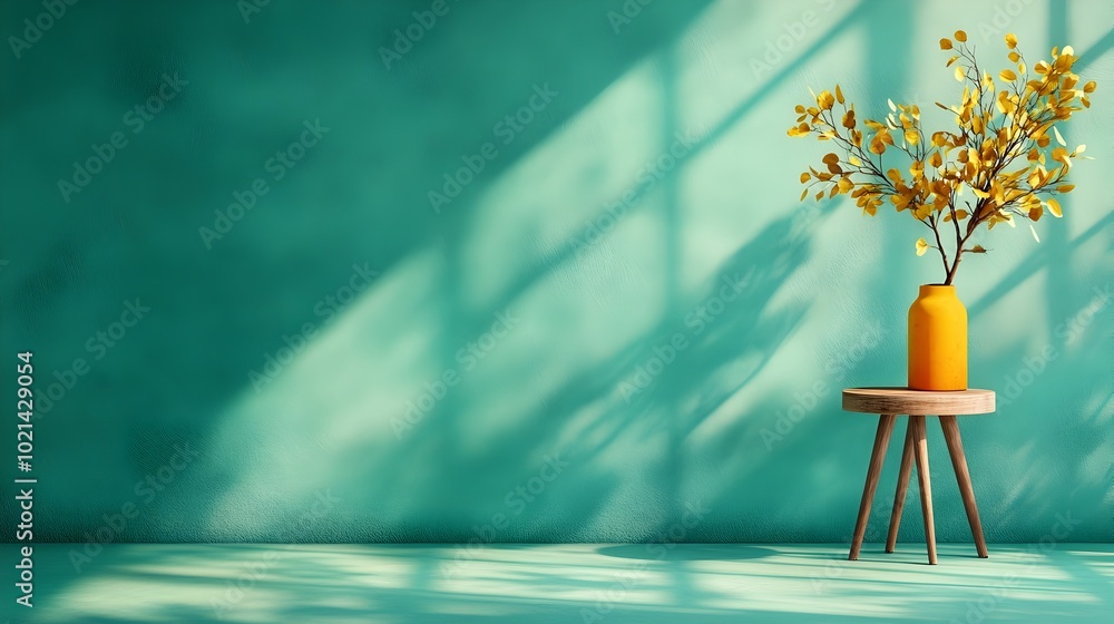 Poster minimalist 3d studio scene with mint green background and empty floor and wall sunlit product podium