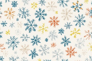 Colorful snowflakes scattered across a light background perfect for winter-themed decorations and crafts