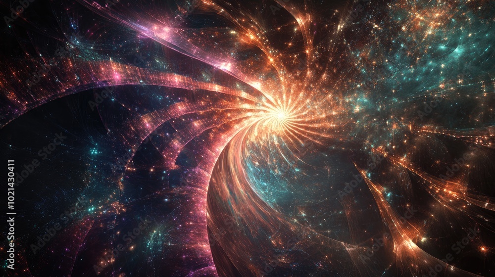 Aufkleber abstract fractal fantasy backdrop featuring a cosmic galaxy with a digital geometric techno inspired