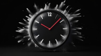 A clock face with hands slowly dissolving into dust, representing the ephemeral nature of time and the fleeting nature of moments.