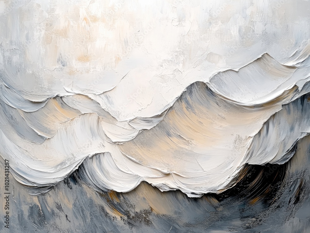 Poster Abstract painting featuring a luxurious white and grey background Designed with futuristic motion waves for an elegant web layout