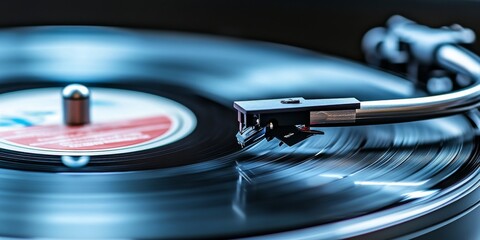 Spinning vinyl record on turntable