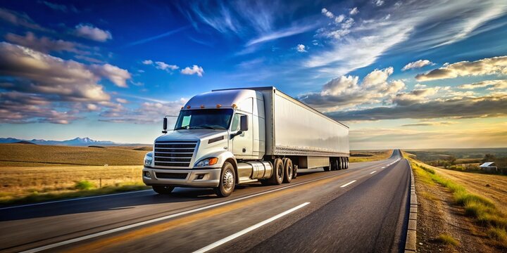 Heavy-duty simi truck on an open highway under clear blue skies, showcasing power and performance