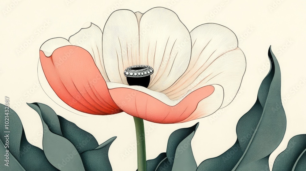 Aufkleber close up of a tulip with a silver ring on a light background