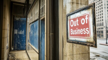 Fototapeta premium Out of Business Sign in a Window of a Closed Store