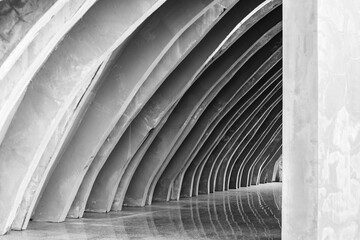 Abstract landscape. Arch with geometric repeating lines. Tsunami Museum