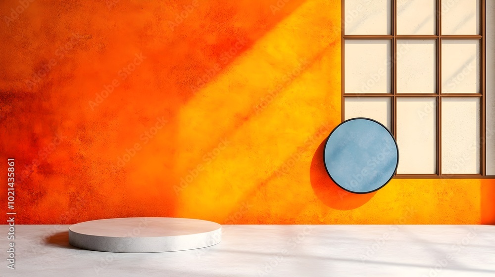 Aufkleber minimalist 3d studio room setting featuring a burnt orange backdrop an empty floor and wall with a p