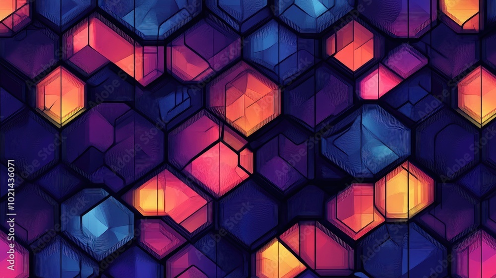 Aufkleber Abstract fantasy thin line seamless pattern featuring hexagons and triangles Creative geometric mosaic tile design