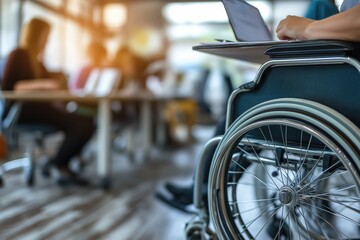 Fototapeta premium A close-up photo of individuals with diverse abilities collaborating in a modern workspace.