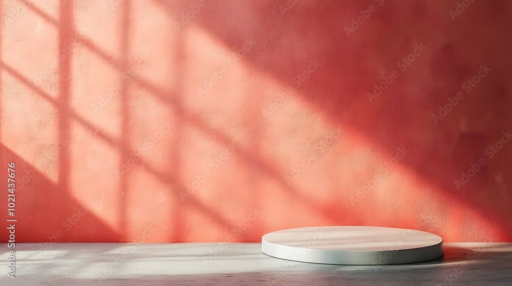 Poster minimalist 3d studio room with backdrop natural light streaming through window casting shadows on co