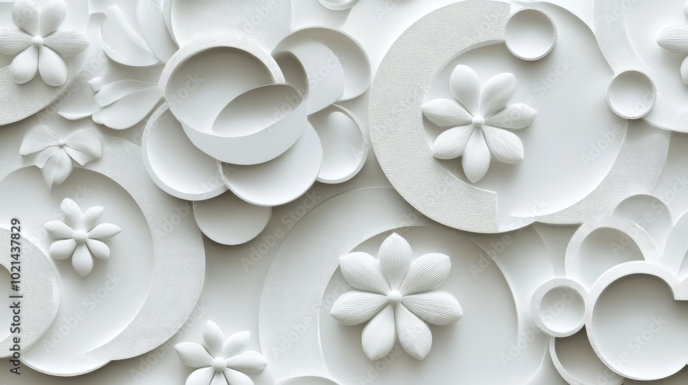 Aufkleber 3d wallpaper design featuring circular patterns and floral elements ideal for photomurals