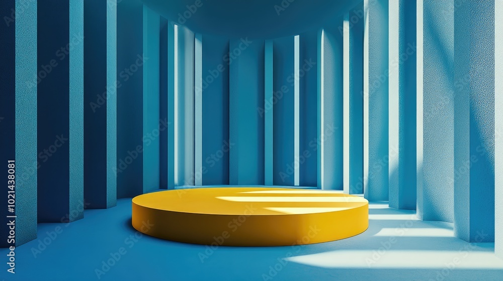 Poster abstract blue geometric background for presentations and exhibitions 3d rendered round podium for pr
