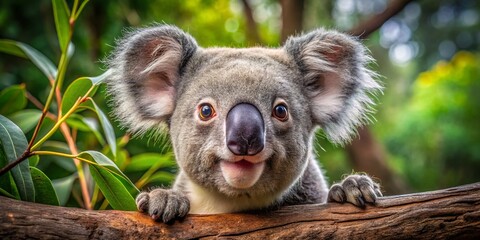 Fototapeta premium Hilarious Koala Moments Captured in Nature's Embrace with Adorable Expressions and Playful Antics