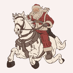 Fototapeta premium Santa Claus Riding Horse Silhouette Vector
