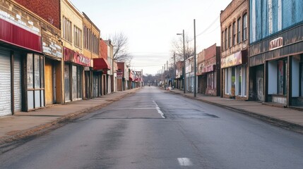 Obraz premium Empty Street Lined With Abandoned Brick Buildings