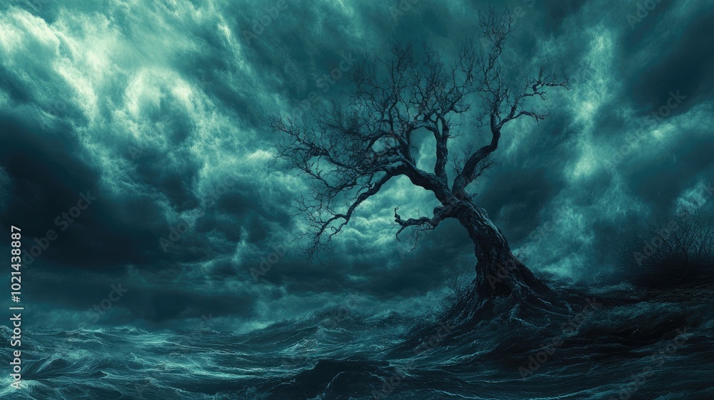 Aufkleber abstract background of a dark sky with a death tree