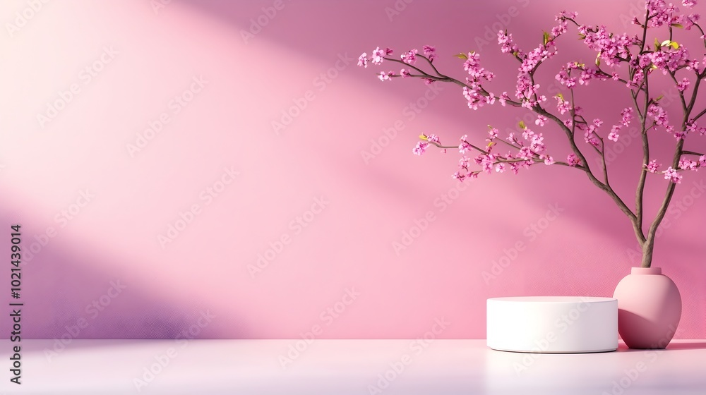 Poster empty 3d studio room with plum colored background featuring a product podium or display stand the sc
