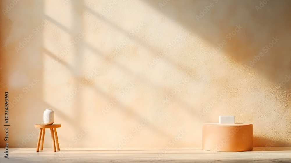 Poster sophisticated 3d studio room with sienna background and product podium showcase empty floor and wall