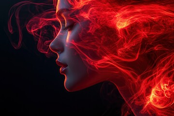Woman's Profile with Abstract Red Flames