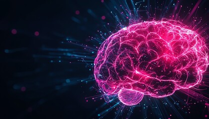 Colorful abstract representation of a brain emitting energy, symbolizing creativity and intelligence, on a dark background.