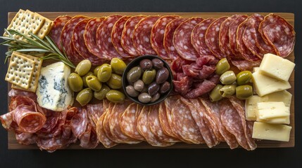 Charcuterie Board with Meats and Cheeses Displayed