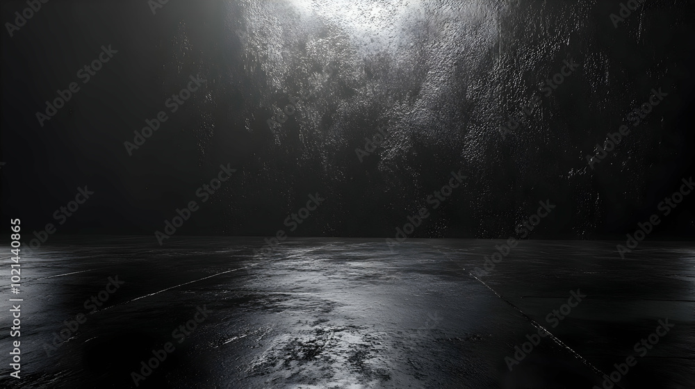 Poster dark wet floor with light in the background - abstract background