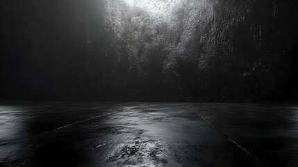 Dark Wet Floor with Light in the Background - Abstract Background