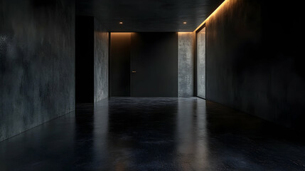 Obraz premium Dark Concrete Hallway with Light Streaks 3D Illustration