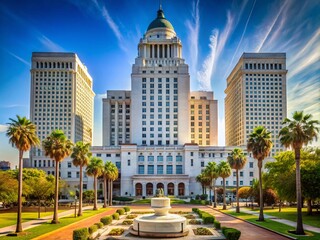 Obraz premium Iconic Hall of Justice Building in Los Angeles Showcasing Architectural Elegance and Urban Landscape