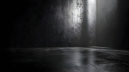 Dark Room with Rough Wall and Reflective Floor 3D Illustration
