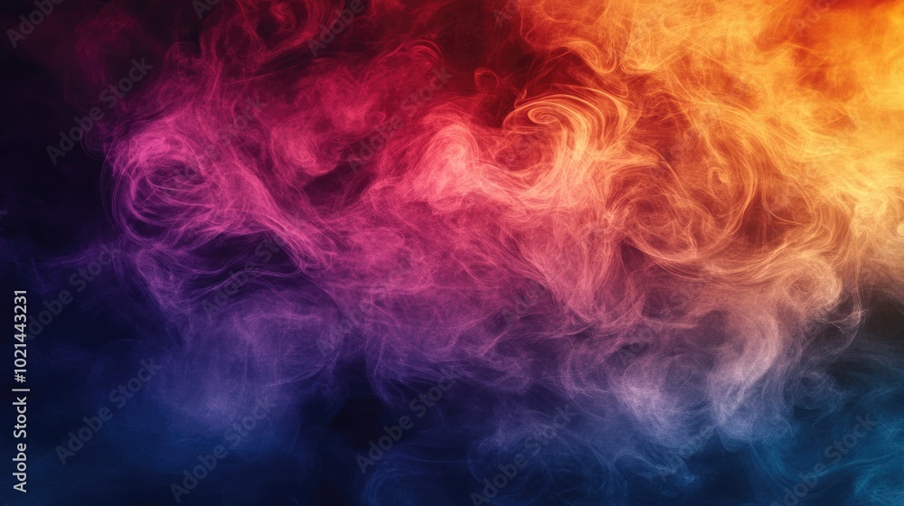 Poster Abstract composition featuring multicolored textures with a grunge effect showcasing curling lines and a fantasy smoke backdrop