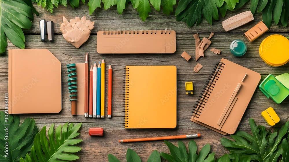 Poster rustic still life composition featuring an array of classic school essentials inkpens mechanical pen