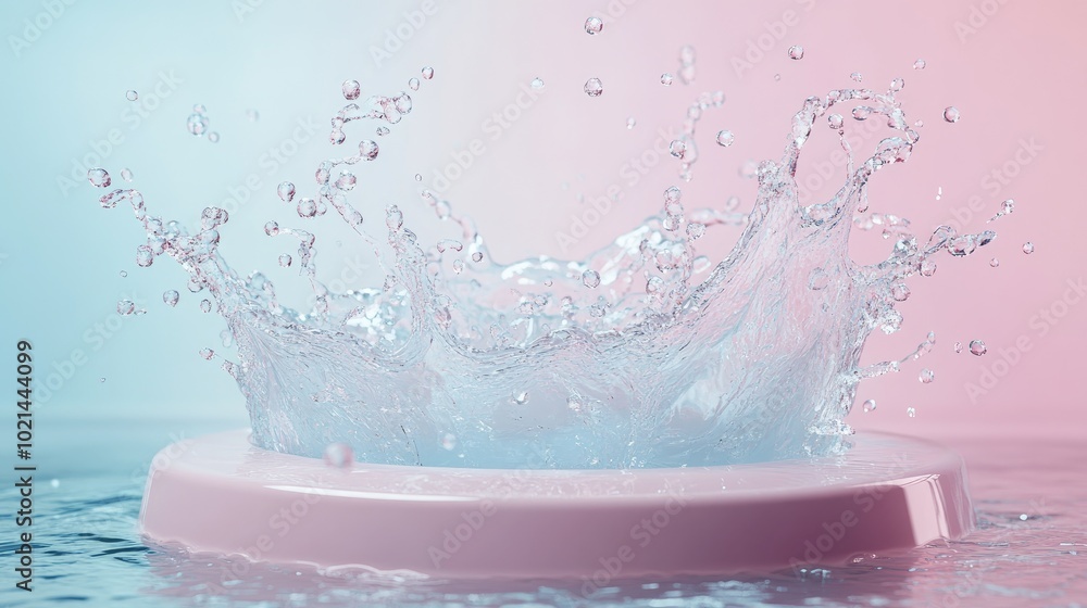 Poster 3d abstract water splash background with podium for cosmetic and product showcase 3d rendered illust