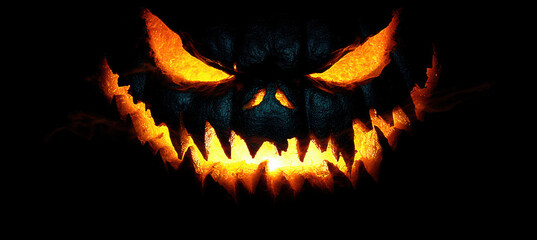 Fototapeta premium Eerie Jack-o'-lantern on Black Background