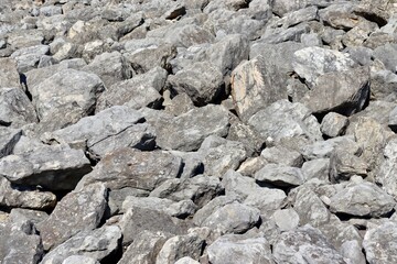 A close view of the pile of rocks and stones.