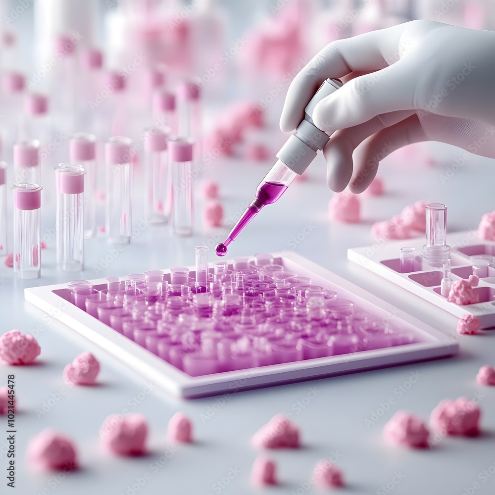 Poster a scientist s hand expertly utilizing a dropper to precisely dispense a rich amethyst colored soluti