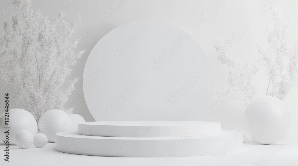 Leinwandbilder 3d illustration of a geometric white cylinder podium for cosmetic product display empty mock up desi