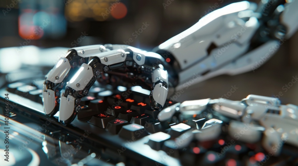 Aufkleber A robot is typing on a keyboard with the letters 