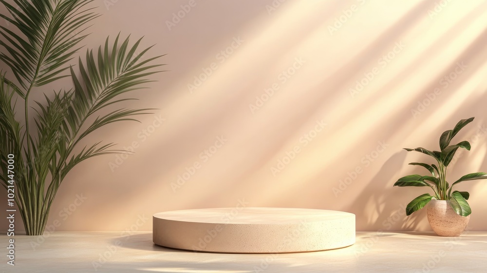 Aufkleber 3D rendering mockup of a summer podium for product design with minimal display and shadow overlay