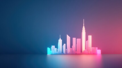 Obraz premium A dynamic illustration of a city skyline with a gradient of neon colors, highlighting the energy and vibrancy of urban life.