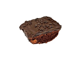 Chocolate Sponge Cake isolated on white background. Dessert and bakery. Unhealthy food
