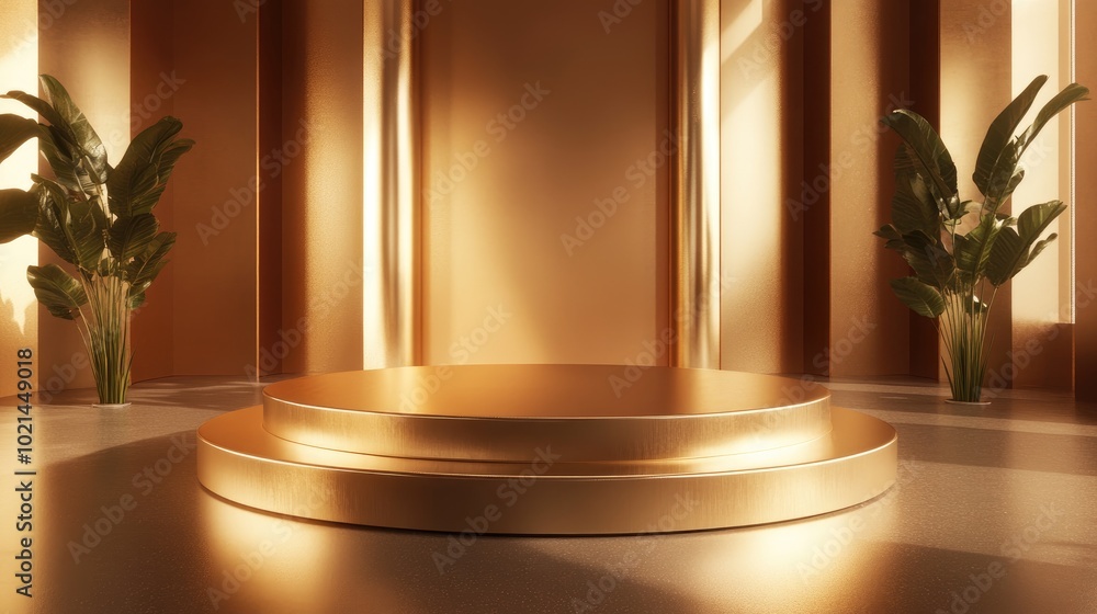 Aufkleber 3D rendering of an abstract gold podium platform for product displayBei Jing