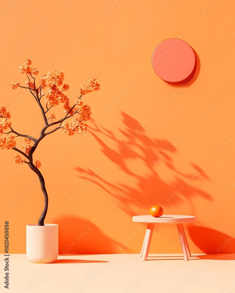 Poster tranquil 3d studio setting with pale peach walls and floor providing a clean and modern platform for