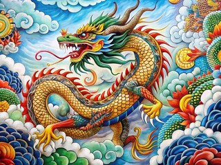 Intricate Japan Dragon Drawing with Traditional Elements and Vibrant Colors for Artistic Expression