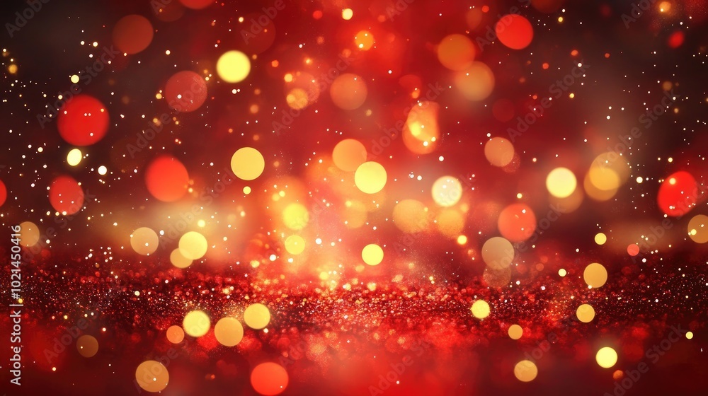 Poster abstract red background featuring sparkling 2d cartoon style sparks and glitters