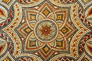 Fototapeta premium Intricate Roman Mosaic Patterns Showcasing Geometric Shapes and Rich Colors in a Timeless Design