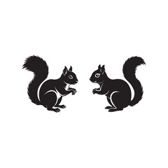 set of squirrel silhouette vector, black and white silhouette, vector and illustration, isolated on white background